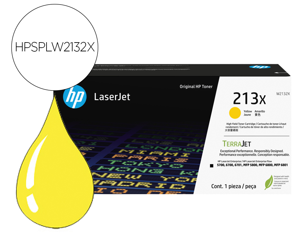 TONER LASER HP ORIGINAL 213X (W2132X) 6000P JAUNE