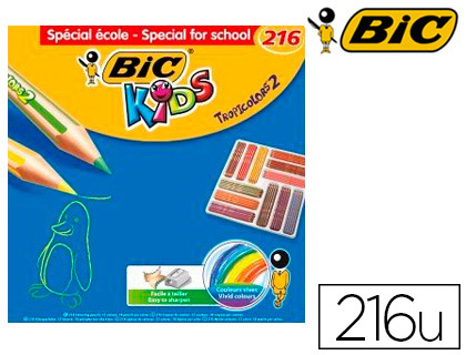 CRAYON COULEUR BIC KIDS TROPICOLORS 2 175MM MINE RSISTANTE PIGMENTE LARGE PALETTE COLORIS VIFS SCHOOLPACK 216 UNITS