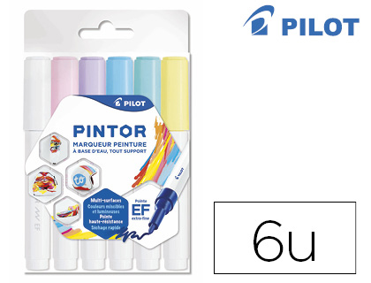 MARQUEUR PILOT PINTOR SET PASTEL MIX PONTE EXTRA FINE COLORIS BLEU JAUNE VIOLET VERT ROSE BLANC POCHETTE 6 UNITS