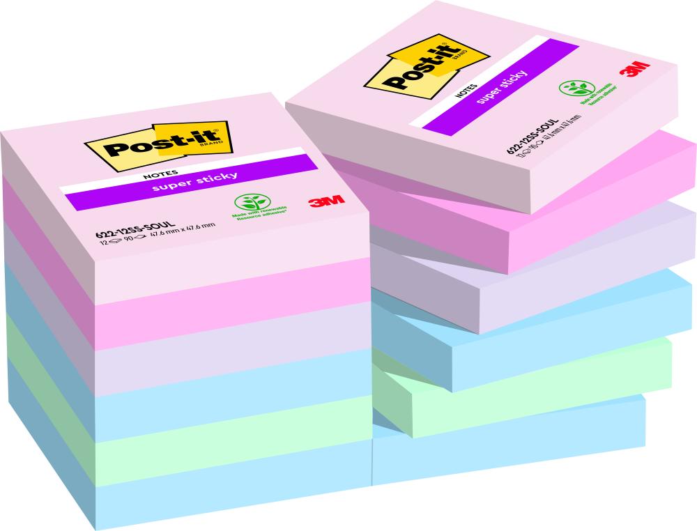 BLOC NOTES POST-IT SUPER STICKY COLLECTION SOULFUL     47,6 X 47,6MM 12 BLOCS 90     FEUILLES