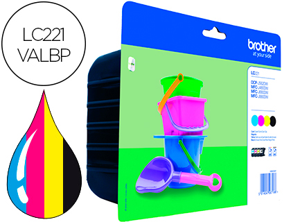 CARTOUCHE BROTHER JET D'ENCRE LC221VALBP PACK 4 COULEURS NOIR/JAUNE/MAGENTA/CYAN